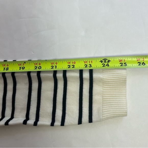 Renee C. Women’s Pullover Sweater Sz Large Black & White Stripe Brown Elbows - Picture 10 of 10
